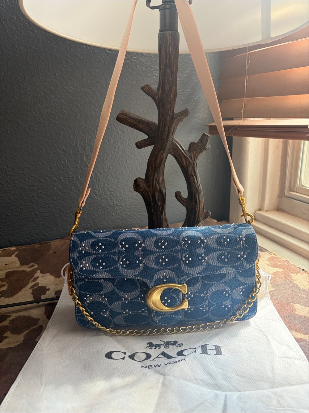 Coach Blue Denim Signature 'C' Convertible Crossbody with Gold Hardware
